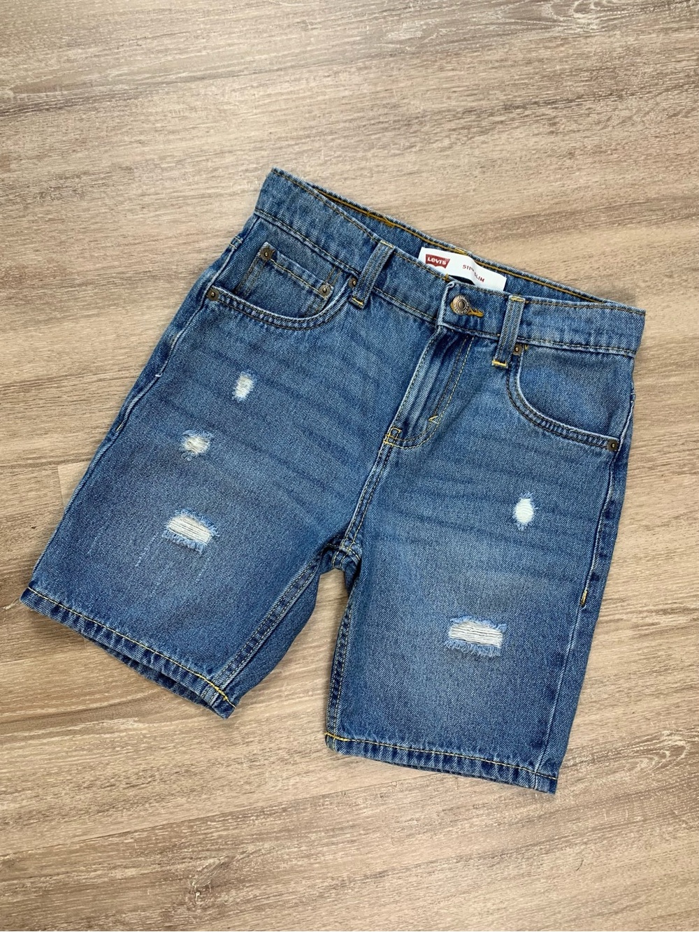 Levi's 511 Slim Girls Size 12 Reg W26 Distressed Denim Shorts Medium Wash